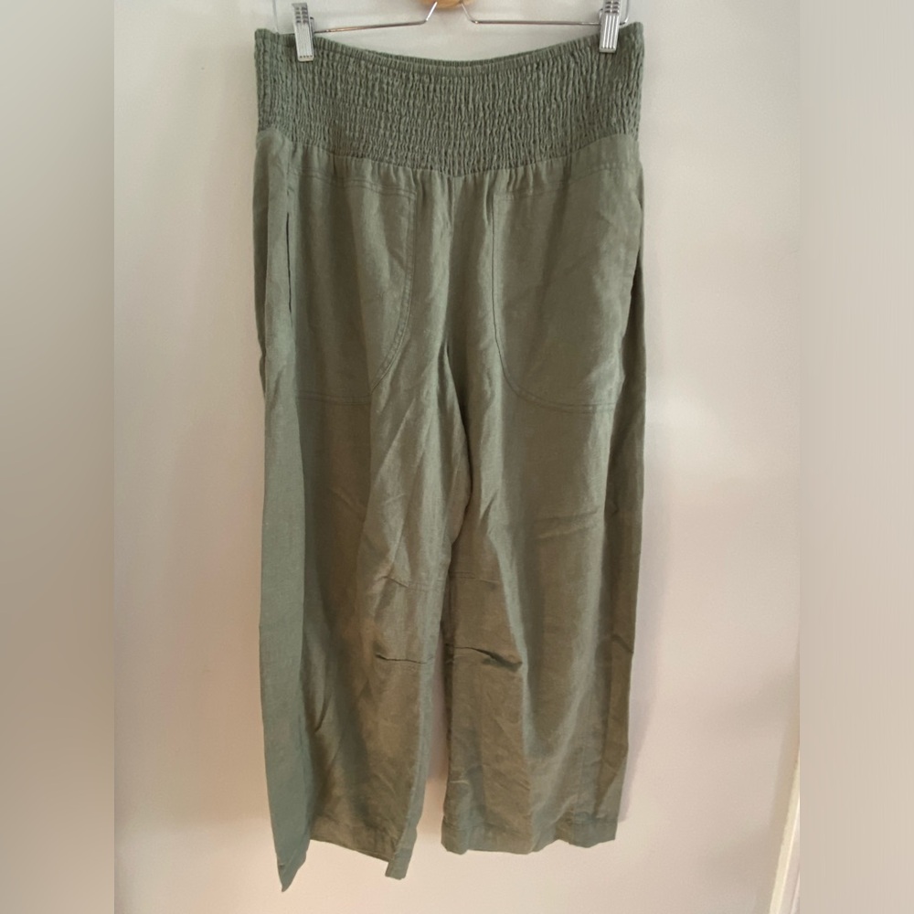 Anthropologie The Reese Smocked Pull-On Barrel Pants size L green color - Picture 6 of 7